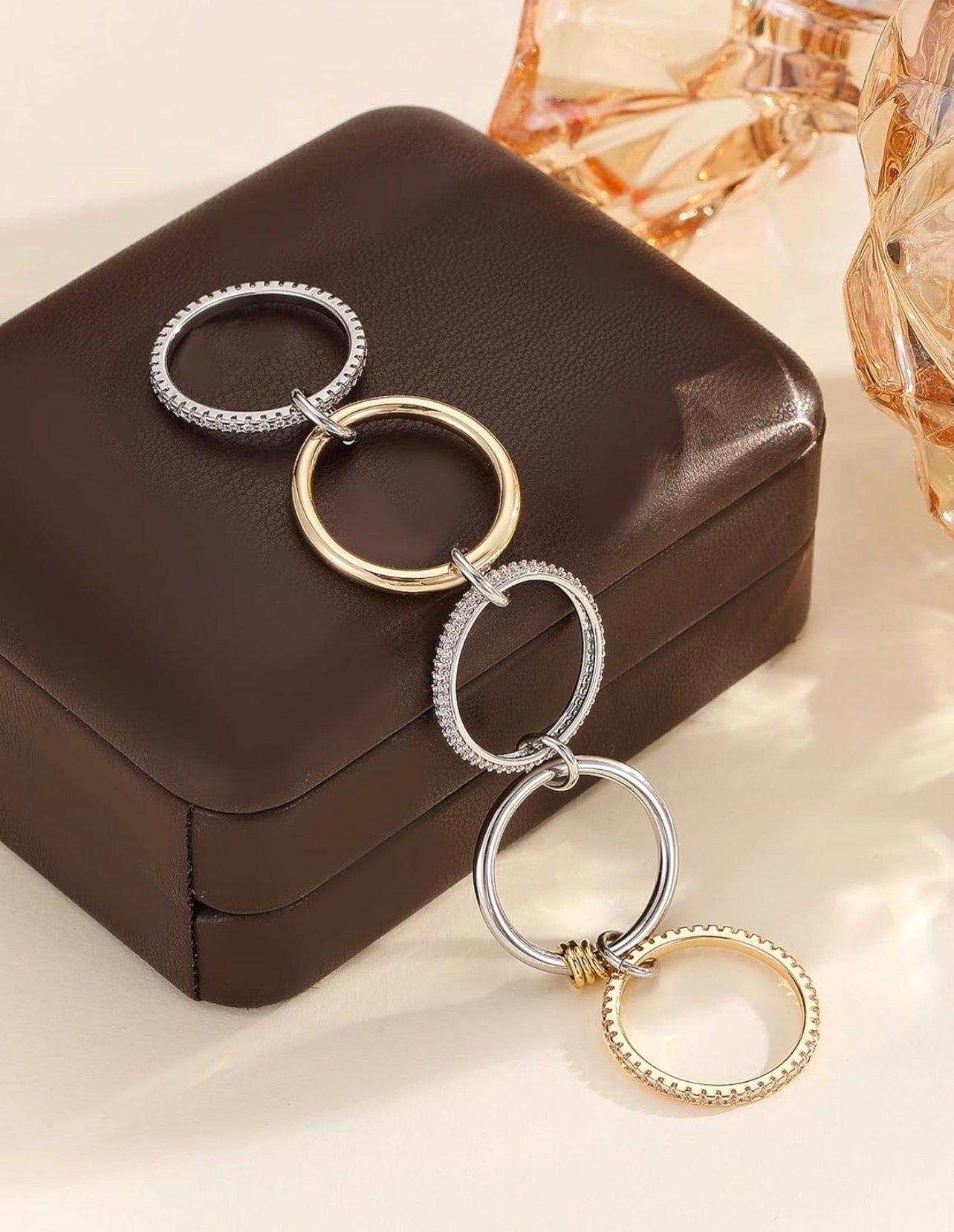 Silver & Gold Diamond Stackable Multi Ring Set of 5 Rings