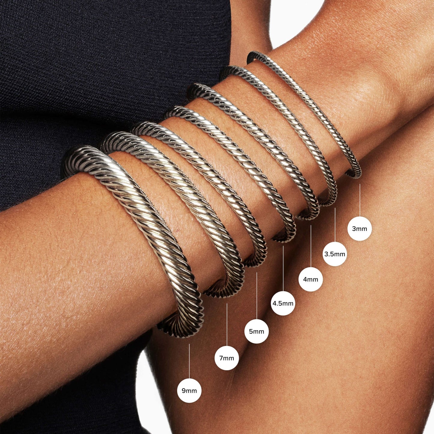 David Yurman Buckle Classic Cable Bracelet Sterling Silver with Diamonds, 3mm