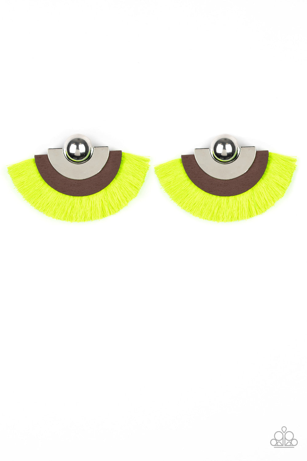 Neon Yellow Fan Post Earrings