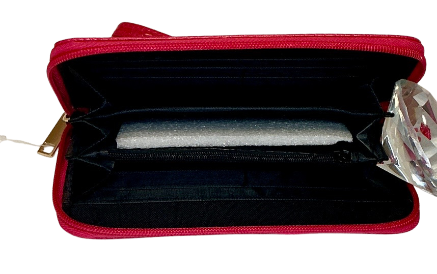 Luxury Pink Croc-Embossed Wristlet Wallet with Gold Emblem