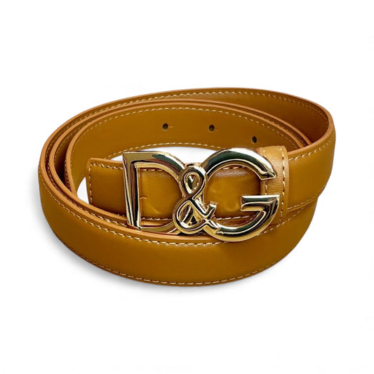 D&G Tan Belt with Gold Logo Buckle