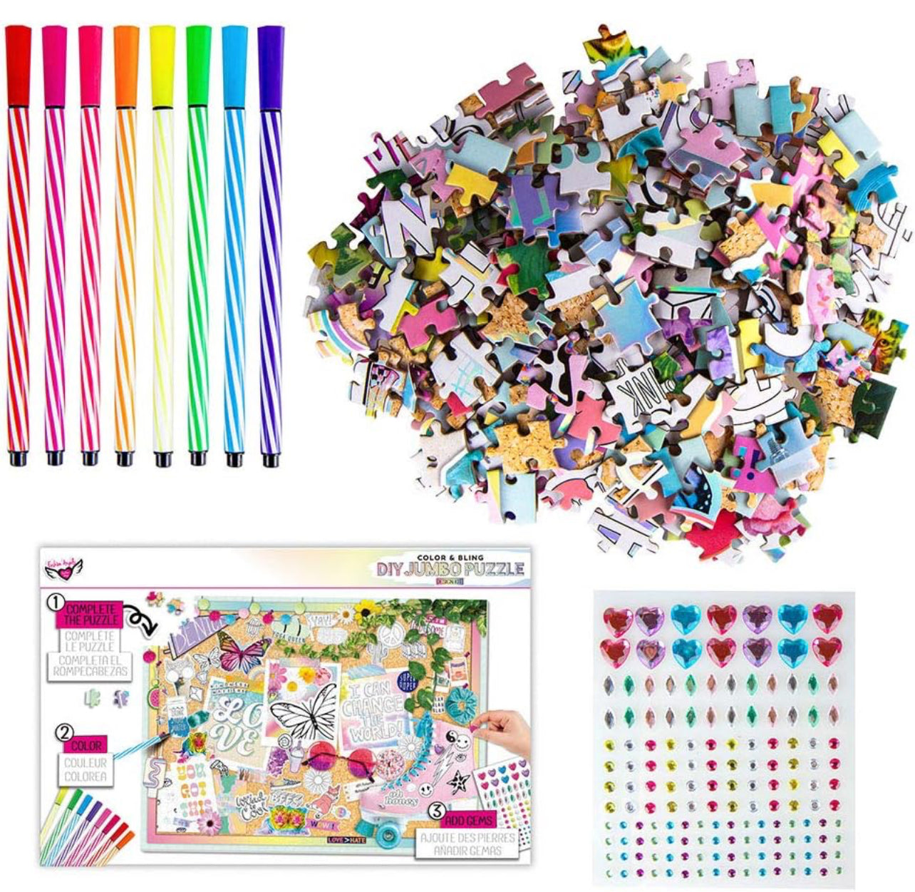 Fashion Angels Color & Bling DIY Jumbo Puzzle Design Kit 1000 Pcs Gems & Markers