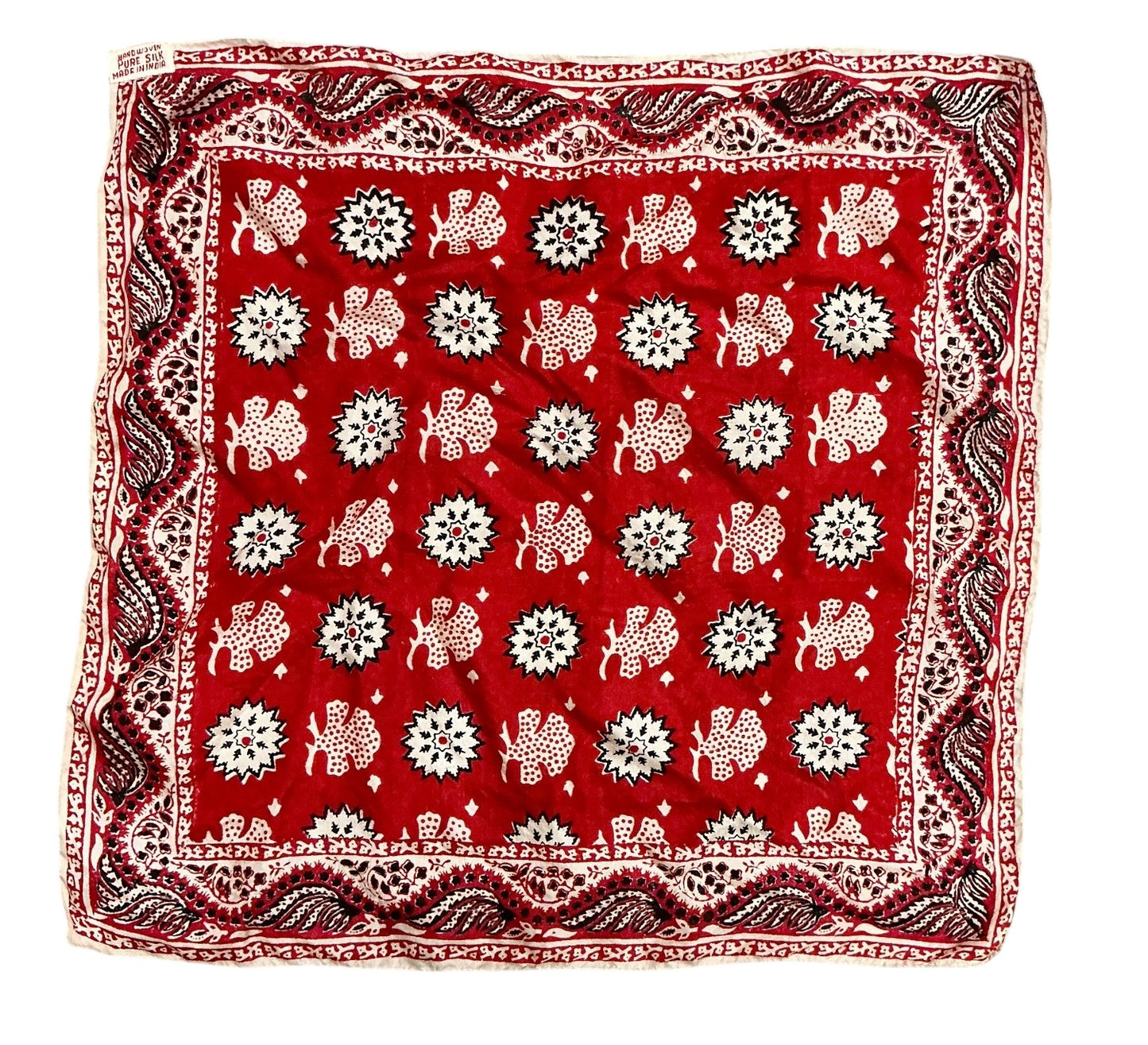 Hand Woven Pure Silk Scarf Made in India with Blue Ink Culture Markings