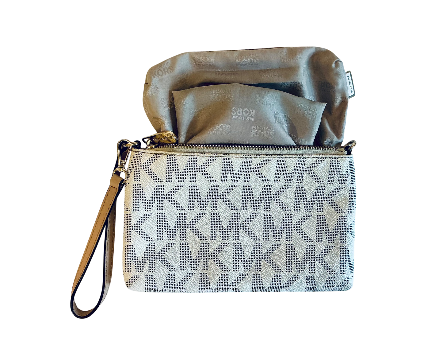 Michael Kors Large Leather Wristlet Handbag MK Logo - White