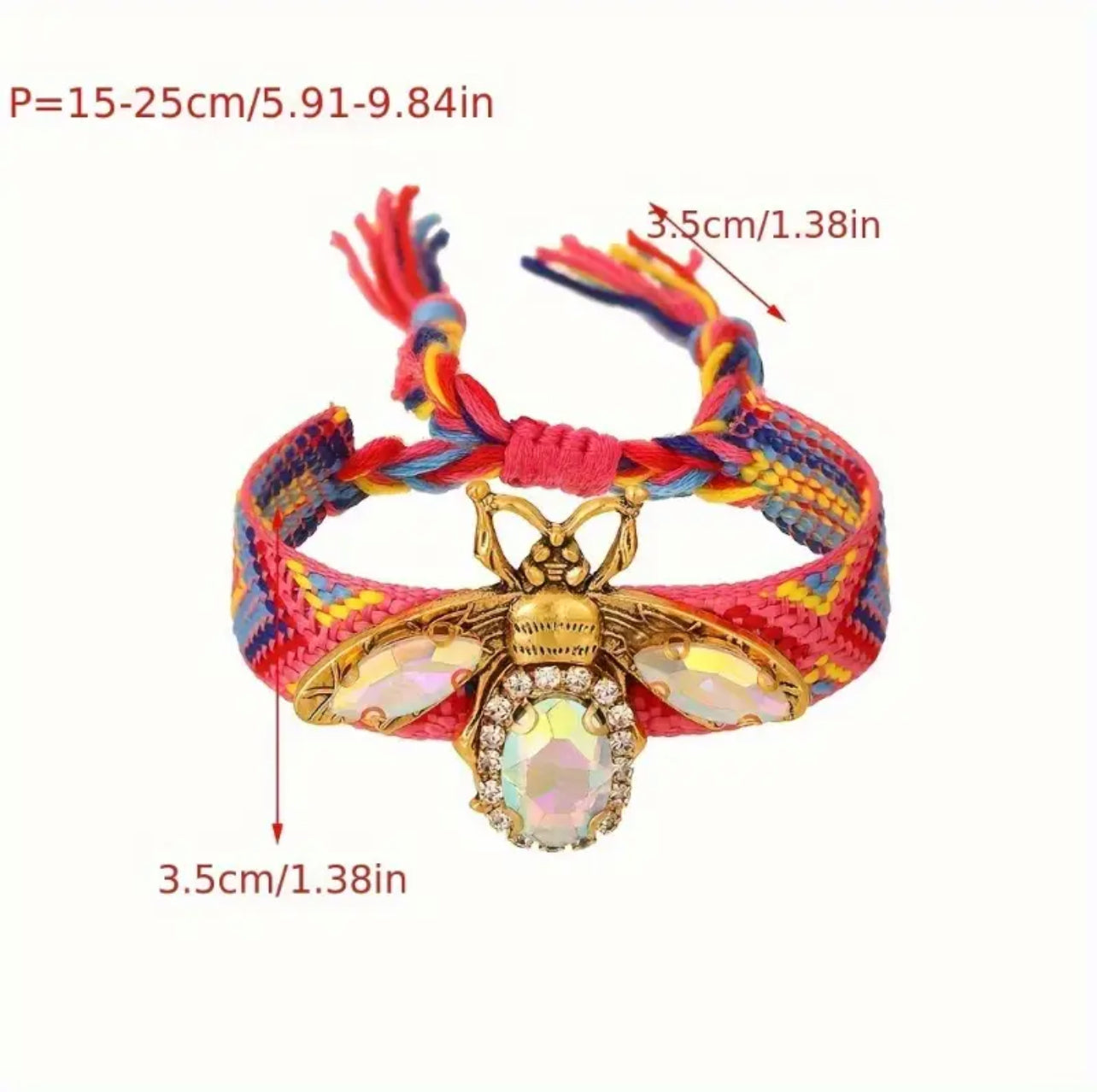 Bohemian Vintage Adjustable Rhinestone Bee Charm Bracelet
