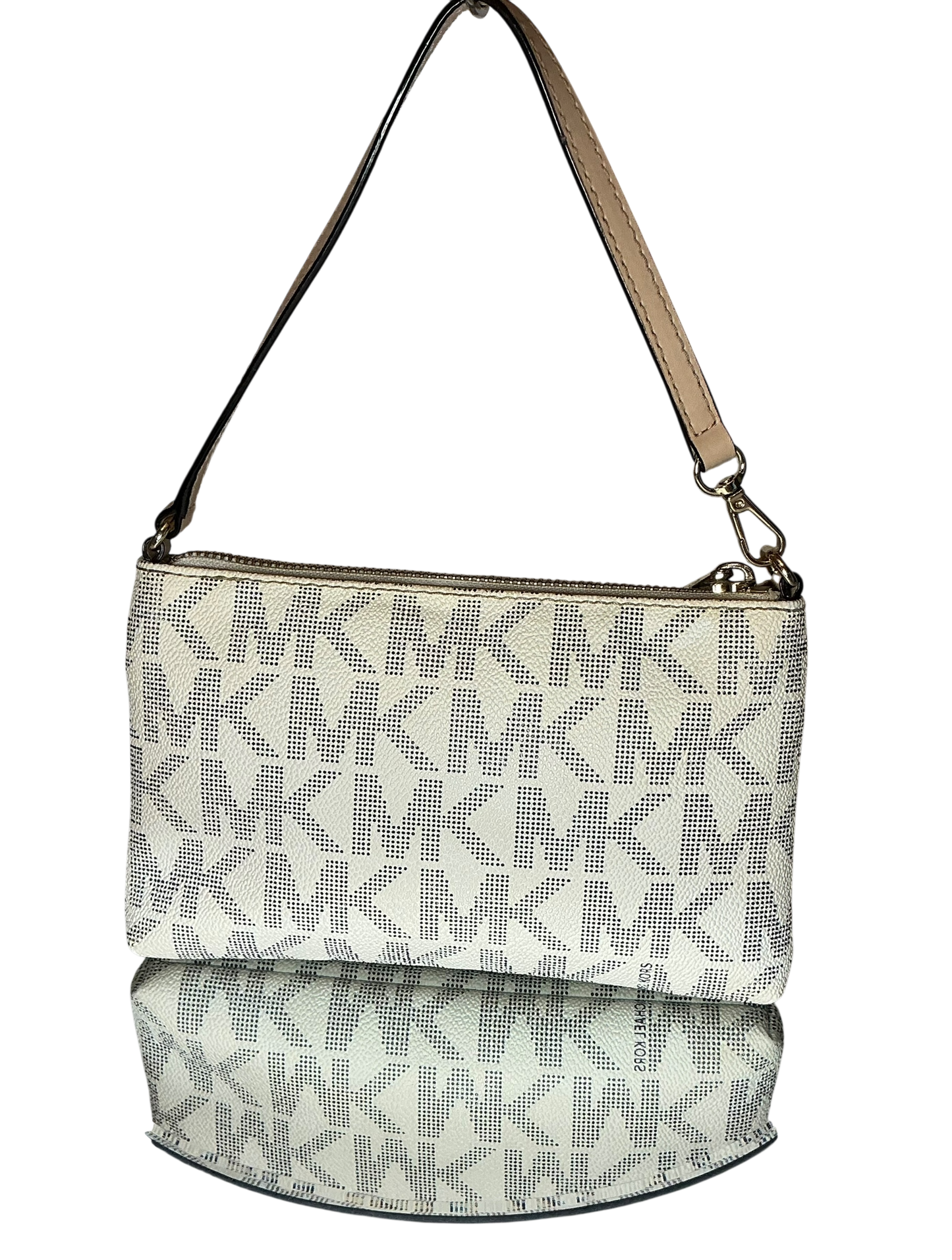Michael Kors Large Leather Wristlet Handbag MK Logo - White