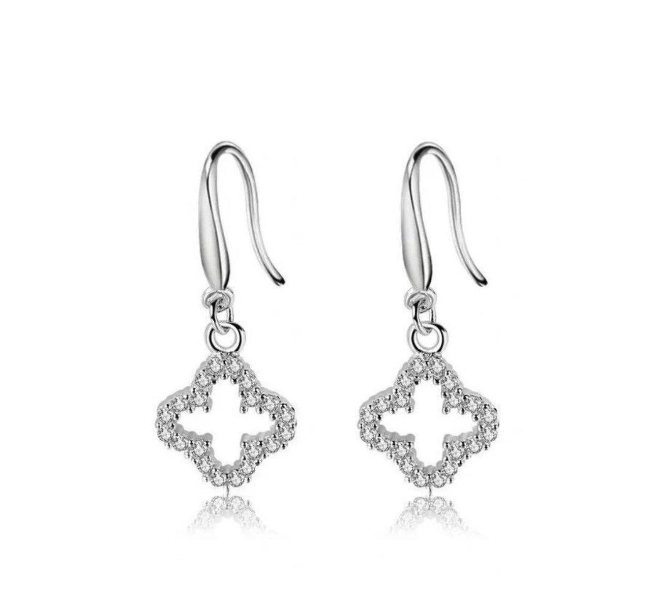 Cubic Zirconia Clover Earrings White Gold Drop Earrings