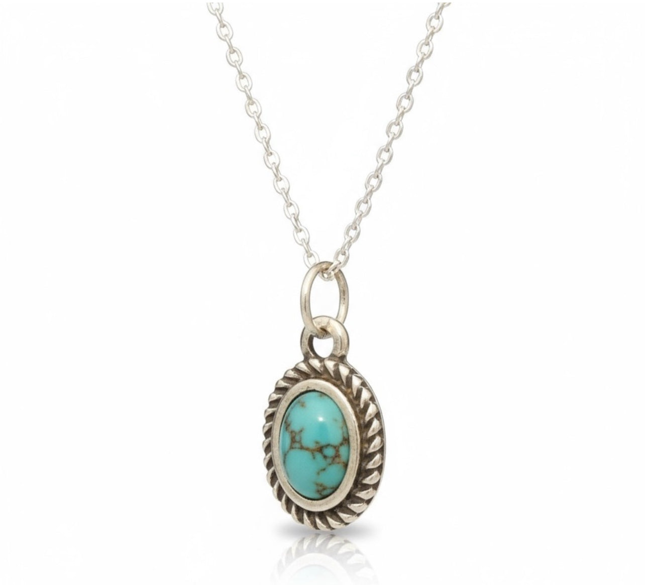 Turquoise Oval Pendant 925 Sterling Silver Necklace 16in