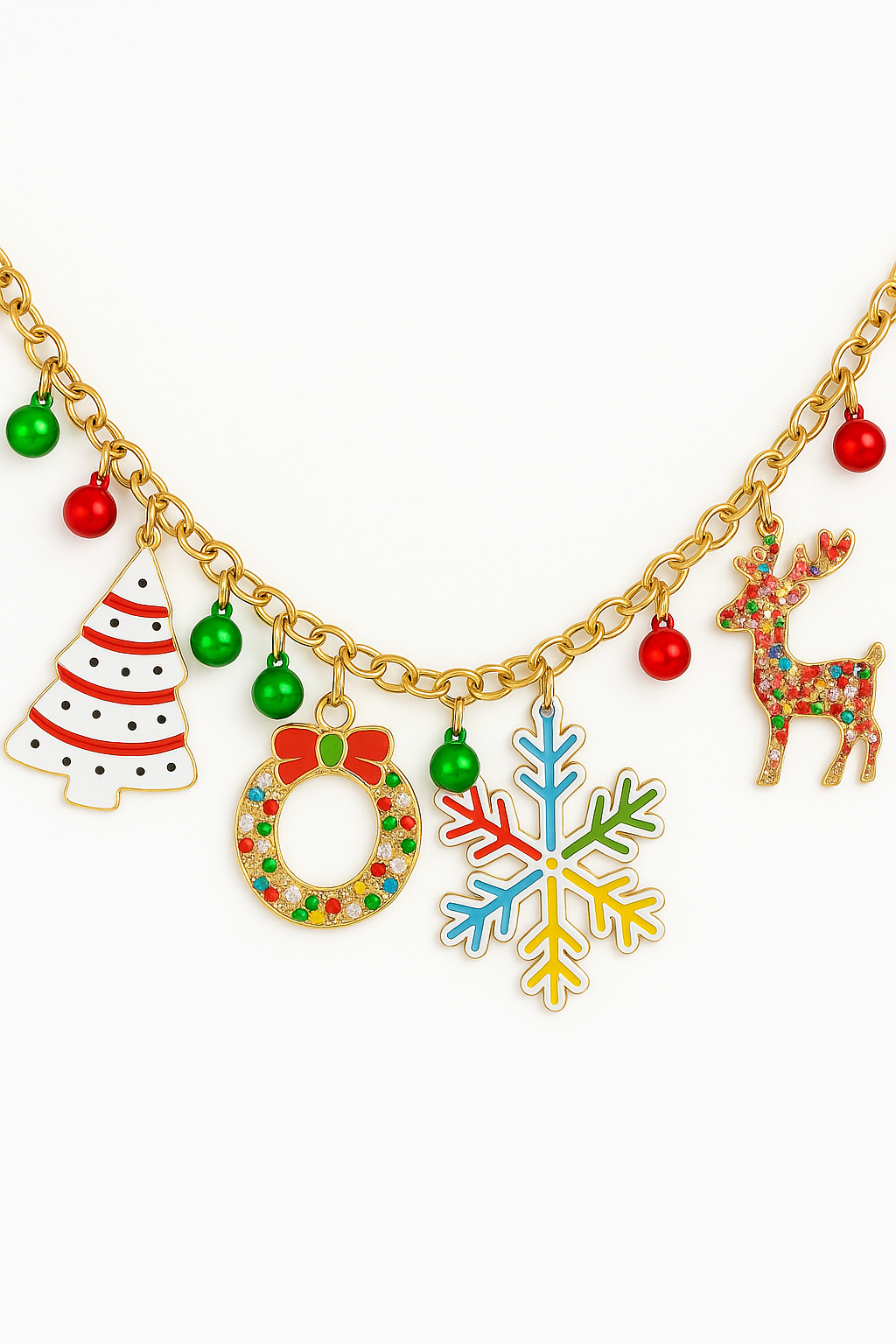 Christmas Gold Charm Necklace Festive Multicolor Pendants