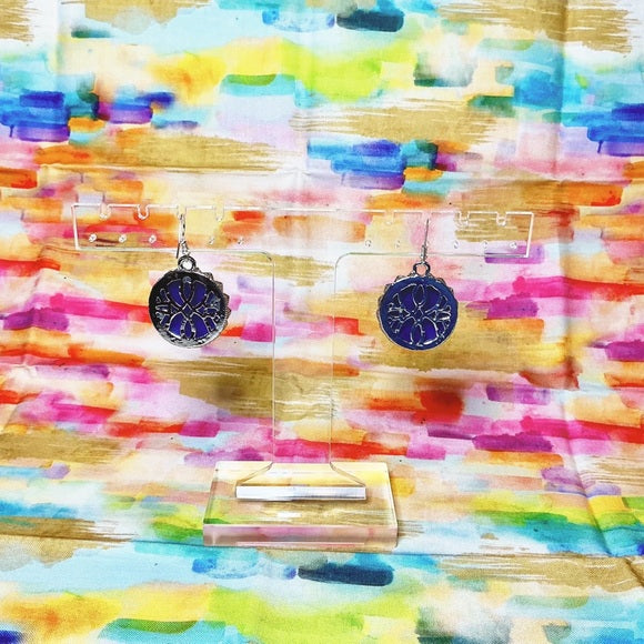 Sterling Silver Iridescent Blue Moon Face Earrings