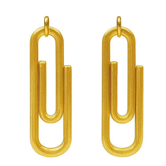 Sparkling 18k Gold Plated Cubic Zircon Paperclip Drop Earrings - Unique & Elegant