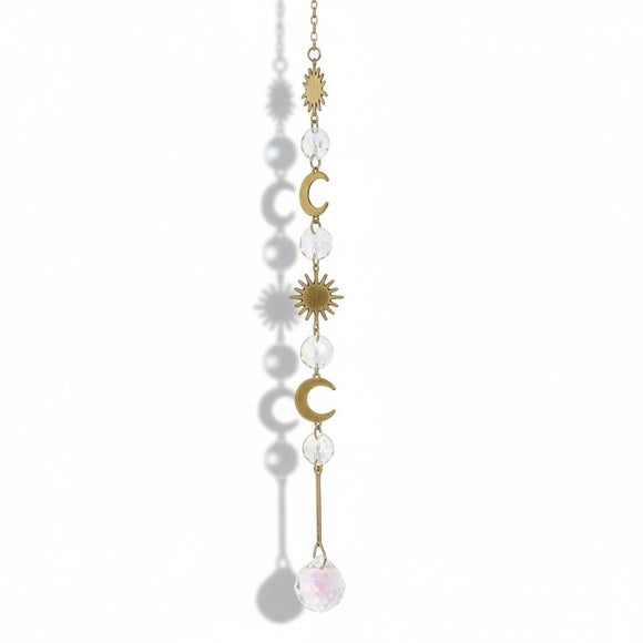 Hanging Gold Crystal Suncatcher Colorful Prism Pendant 17.5in