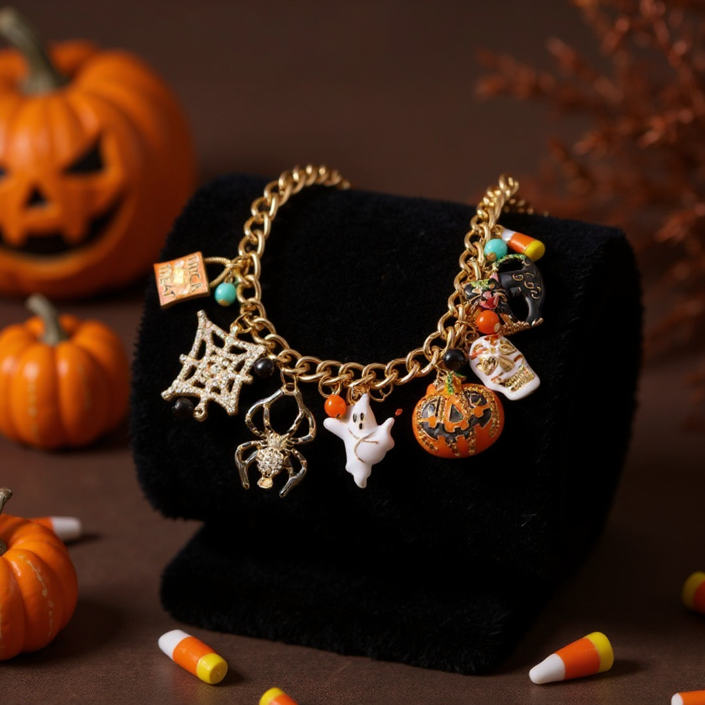 Not Your Average Halloween Charm Bracelet on Gold Chain