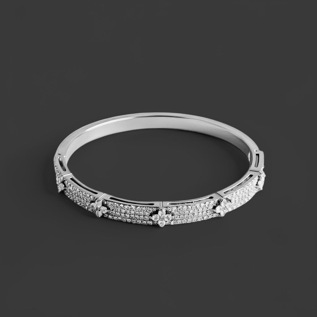 Saks Fifth Avenue White Gold Cubic Zirconia Clover Flower Bangle Bracelet