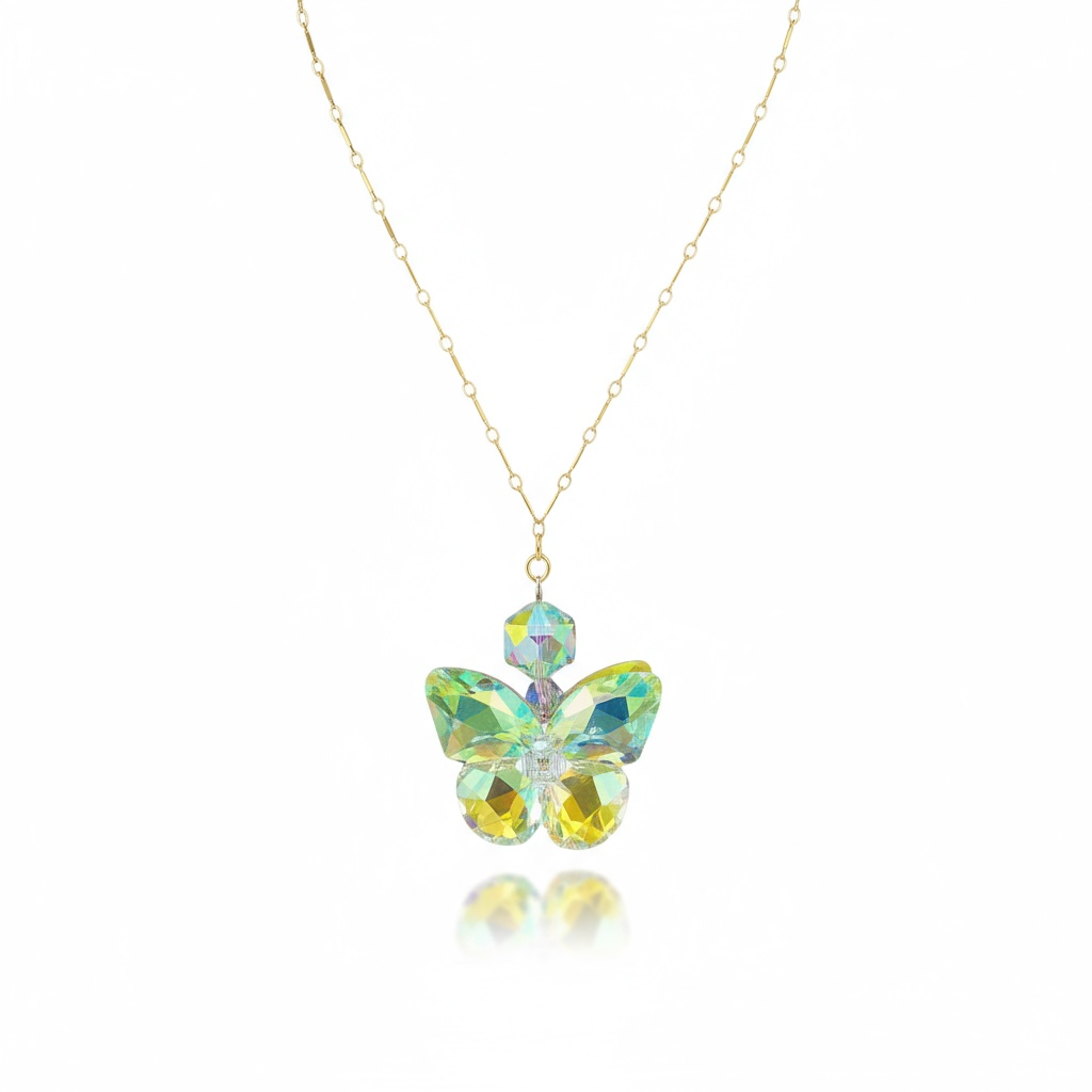 18k Gold Finish Necklace | Iridescent Butterfly Statement Pendant