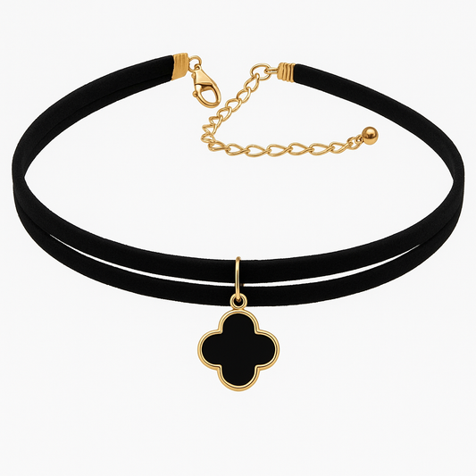 Black Onyx & Gold Clover Alhambra Choker Necklace