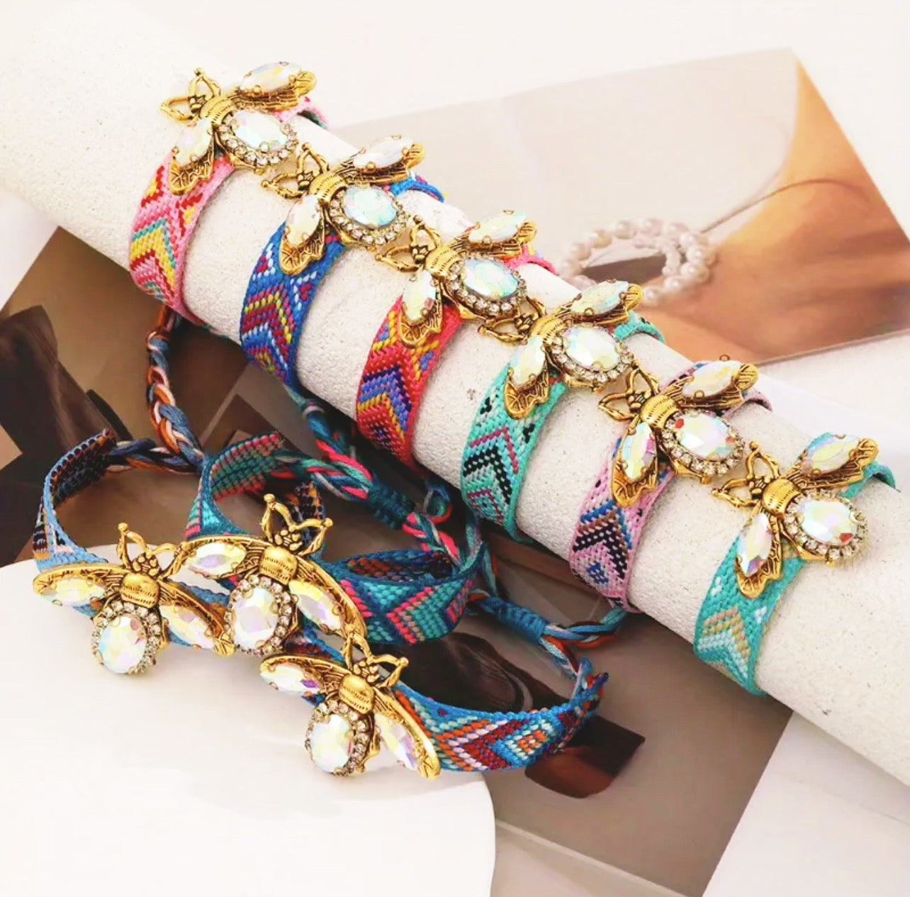 Bohemian Vintage Adjustable Rhinestone Bee Charm Bracelet