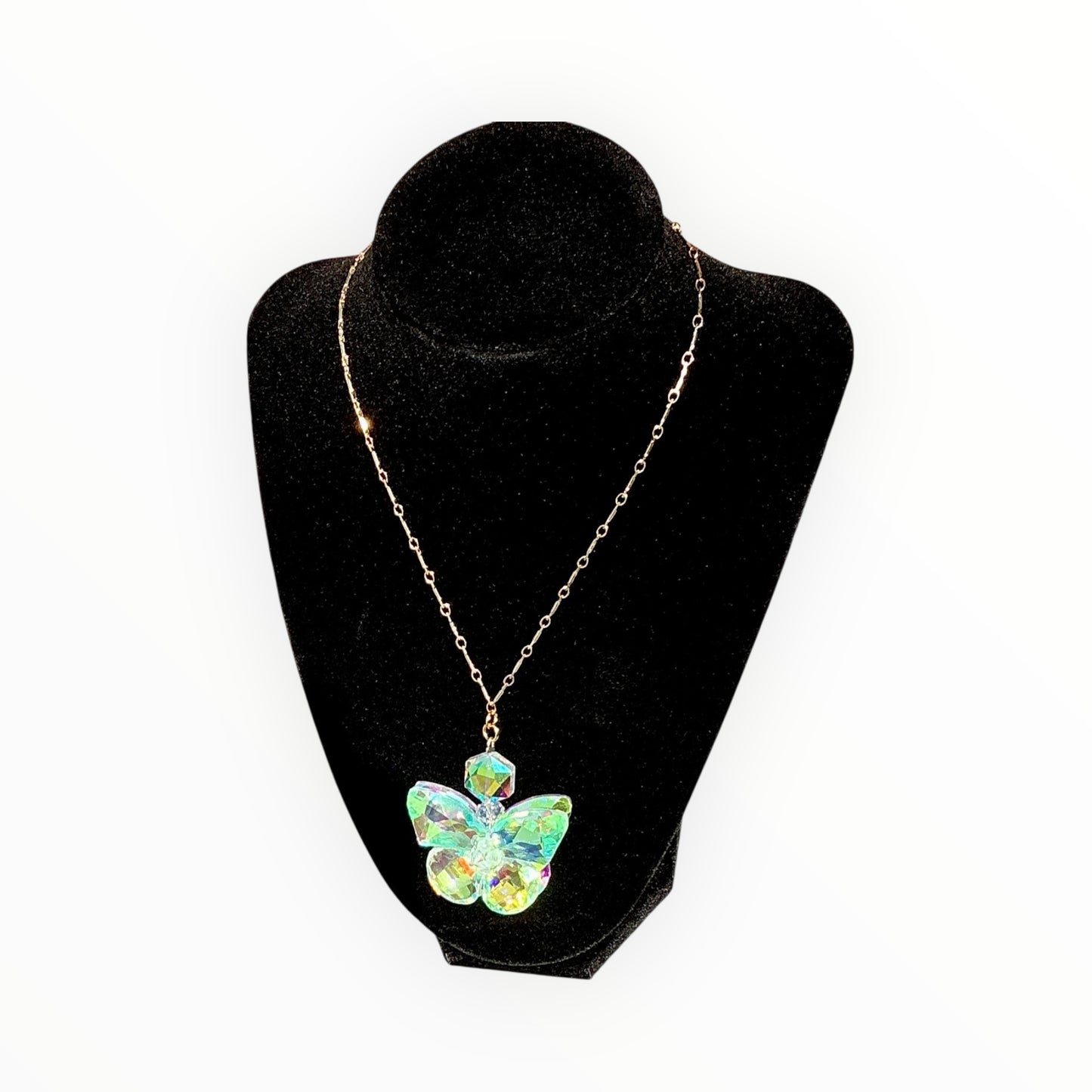 18k Gold Finish Necklace | Iridescent Butterfly Statement Pendant