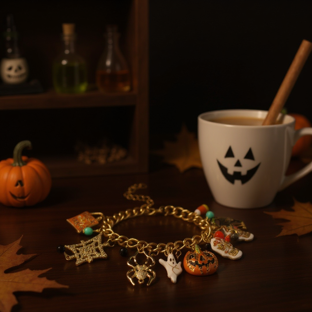 Not Your Average Halloween Charm Bracelet on Gold Chain