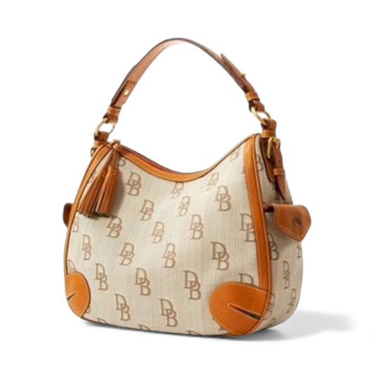 Dooney & Bourke Florentine Jacquard Side Pocket Hobo Bag in Tan Brown