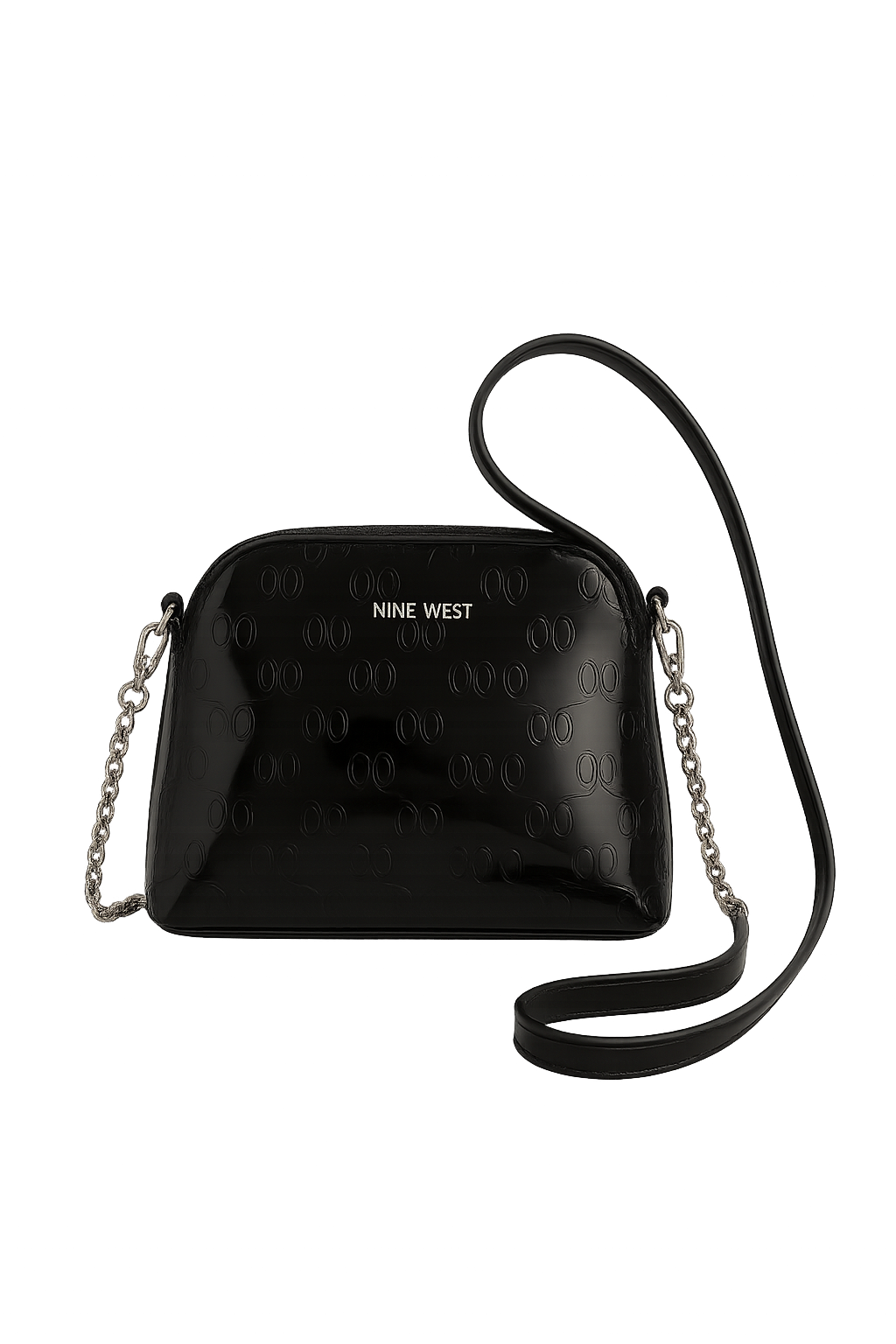 Nine West Embossed Black Patent Leather Tri-Compartment Crossbody w/ Chain Strap