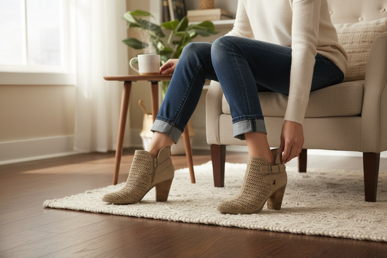 VINCE CAMUTO Palmina Perforated Suede Ankle Boots Booties Tan / Shady Grey Sz 6