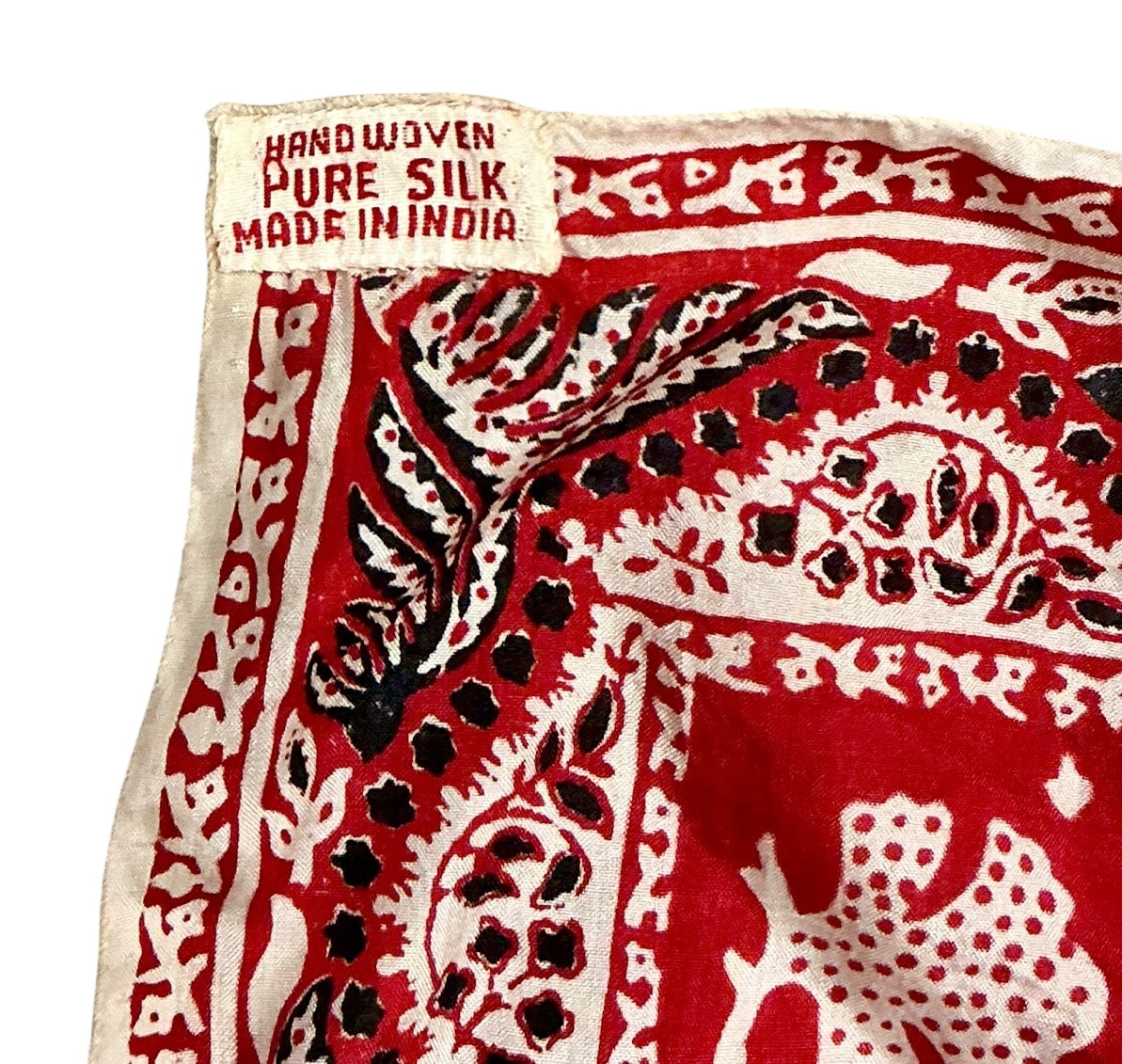 Hand Woven Pure Silk Scarf Made in India with Blue Ink Culture Markings