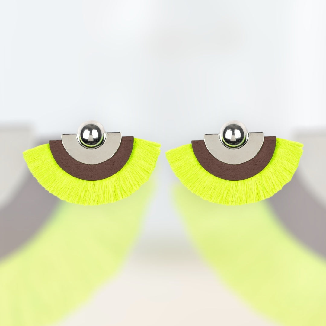 Neon Yellow Fan Post Earrings