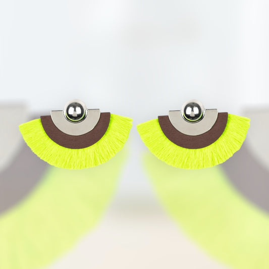 Neon Yellow Fan Post Earrings