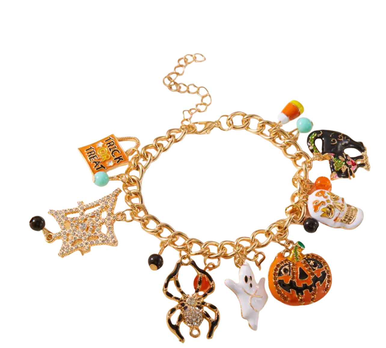 Not Your Average Halloween Charm Bracelet on Gold Chain