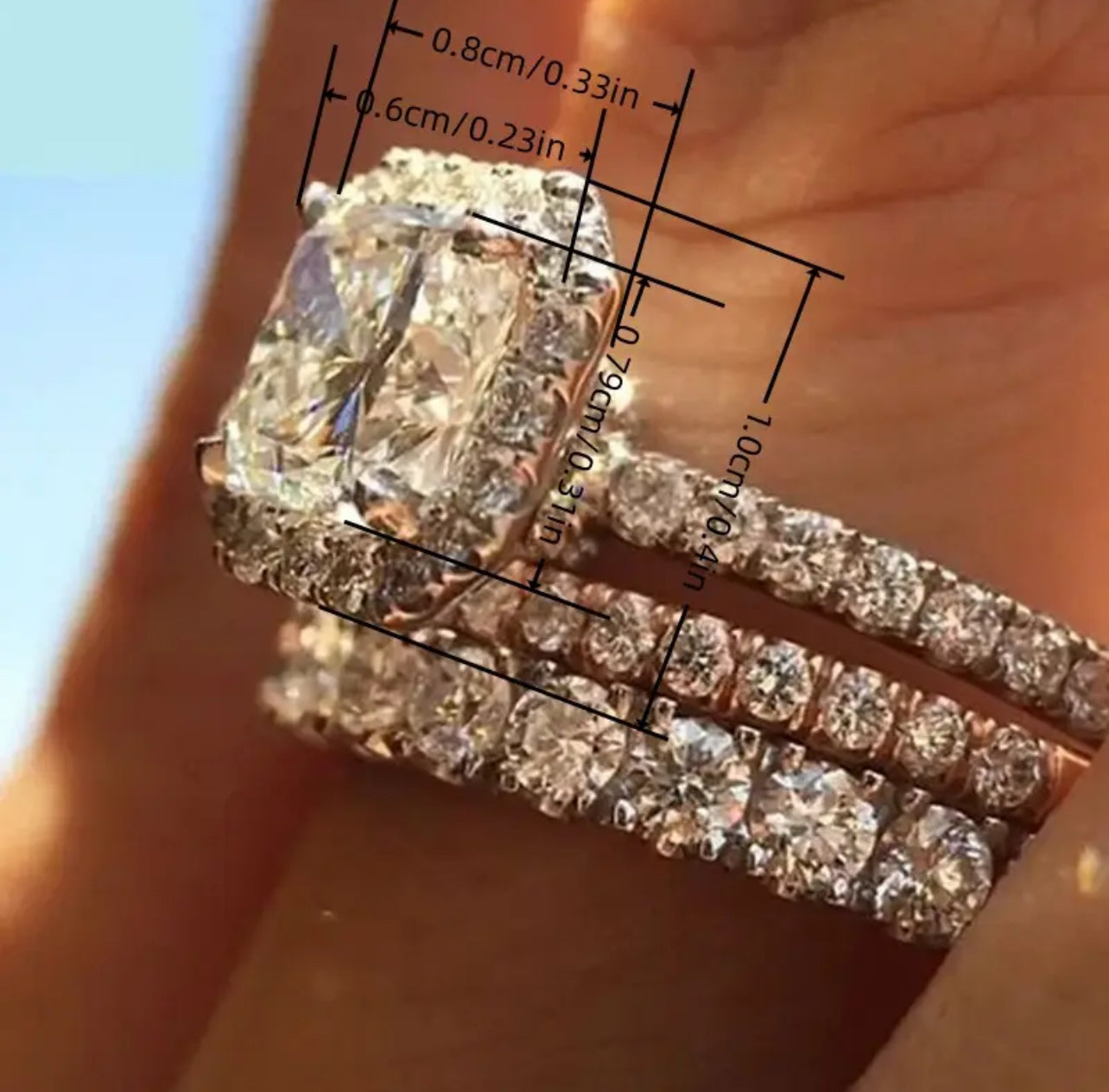 3PCS Women’s Engagement & Wedding Ring Set - Sz 6, Sparkling CZ 925 Silver Plate