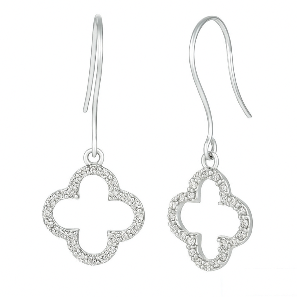 Cubic Zirconia Clover Earrings White Gold Drop Earrings