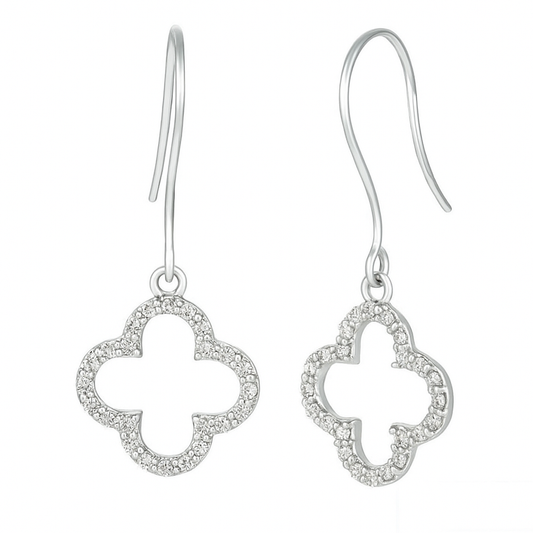 Cubic Zirconia Clover Earrings White Gold Drop Earrings