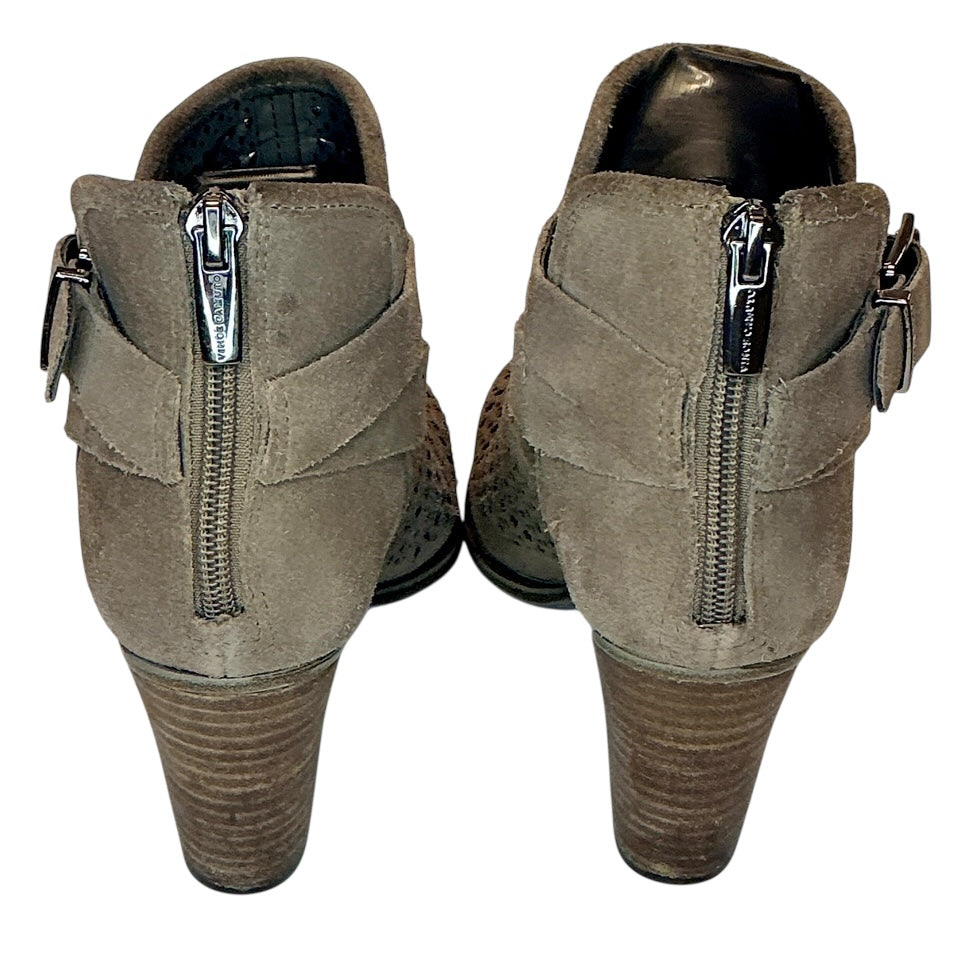 VINCE CAMUTO Palmina Perforated Suede Ankle Boots Booties Tan / Shady Grey Sz 6