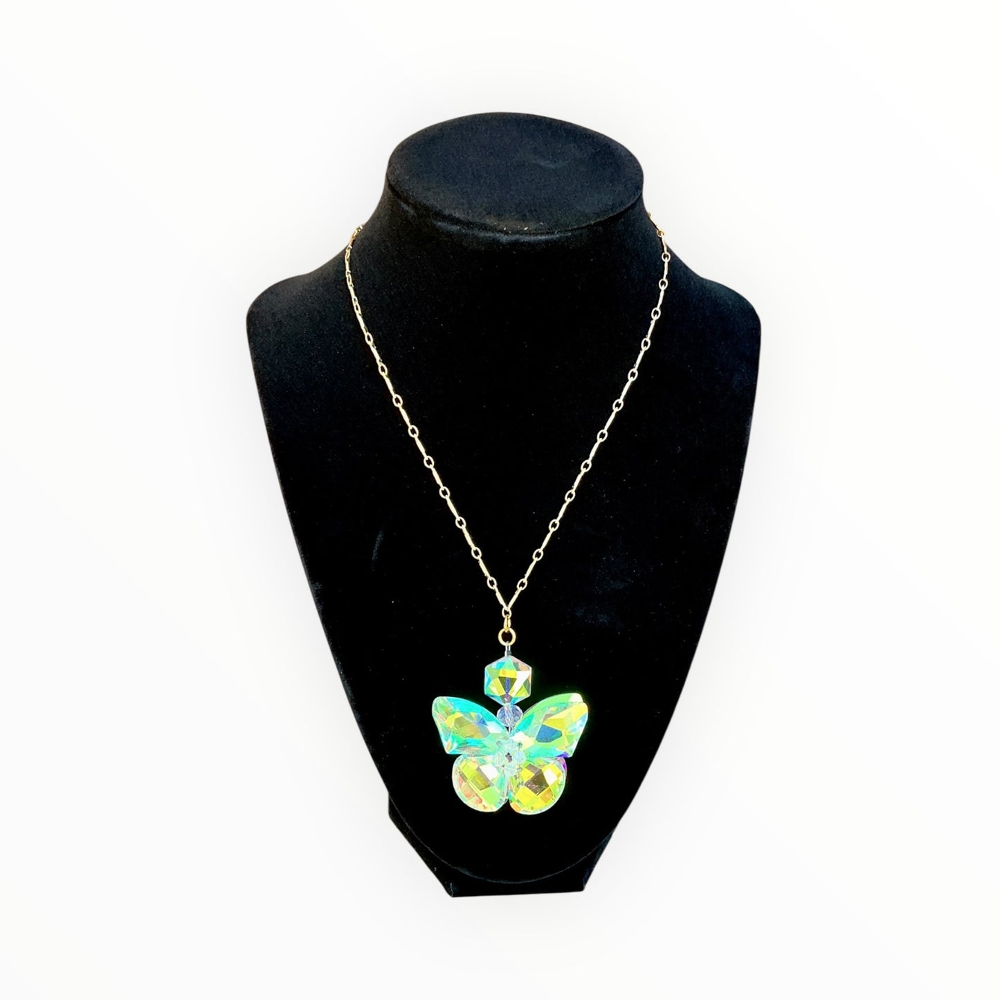 18k Gold Finish Necklace | Iridescent Butterfly Statement Pendant
