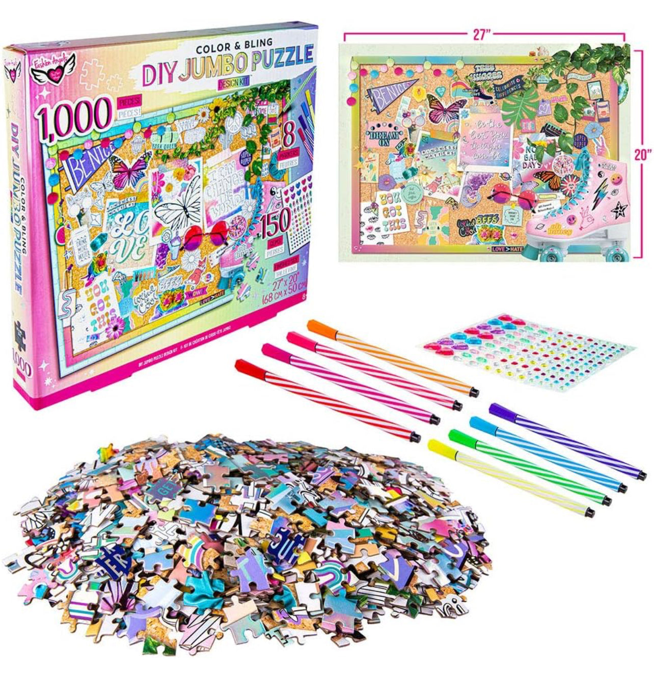 Fashion Angels Color & Bling DIY Jumbo Puzzle Design Kit 1000 Pcs Gems & Markers