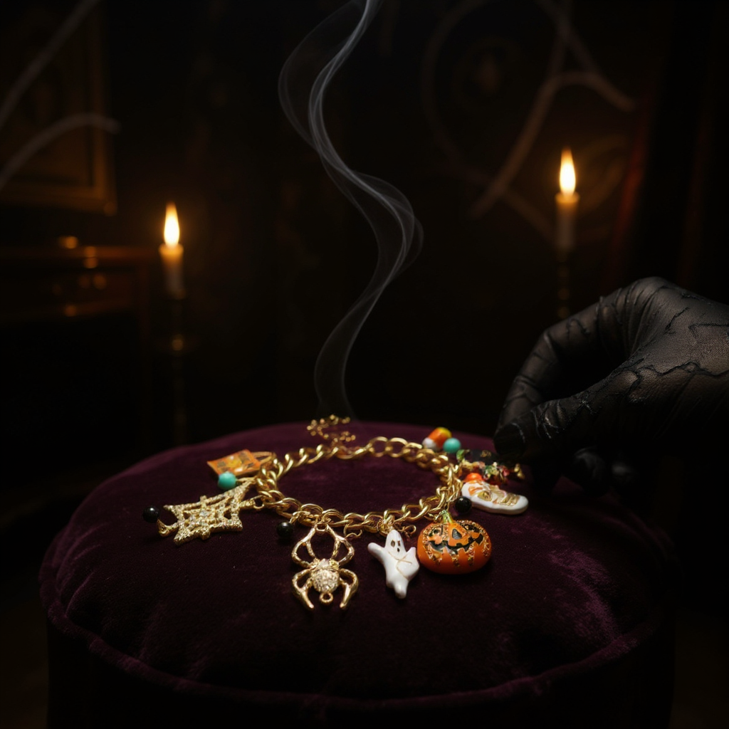 Not Your Average Halloween Charm Bracelet on Gold Chain