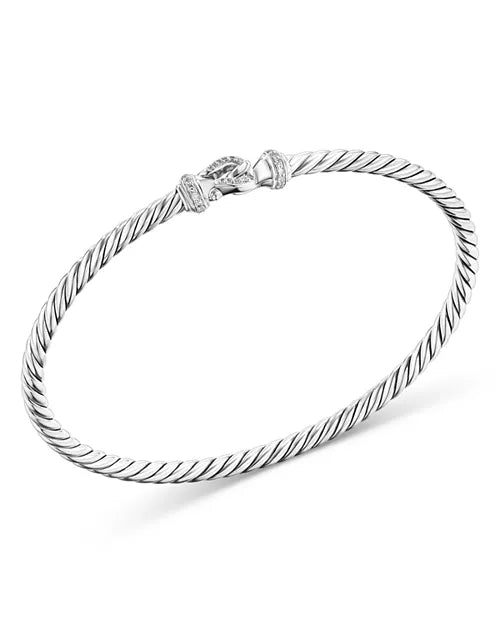 David Yurman Buckle Classic Cable Bracelet Sterling Silver with Diamonds, 3mm