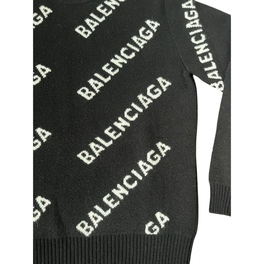 Balenciaga Sweater All Over Logo Black White