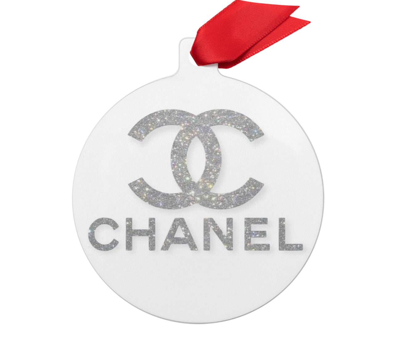 CHANEL White Ornament with Silver Glitter Logo