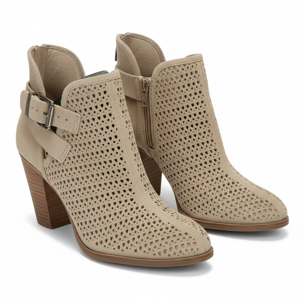 VINCE CAMUTO Palmina Perforated Suede Ankle Boots Booties Tan / Shady Grey Sz 6
