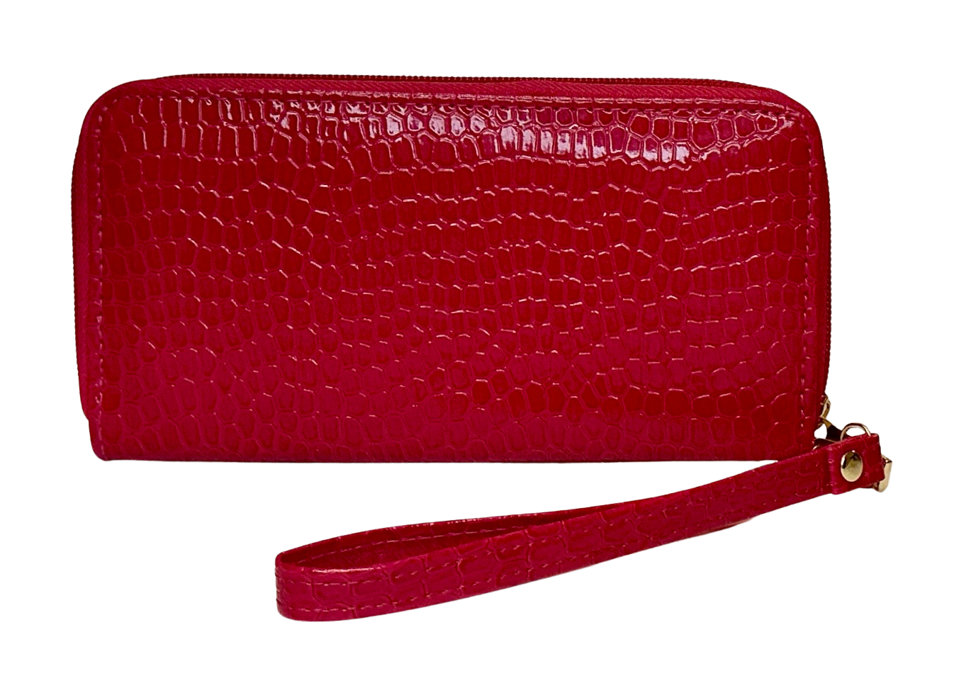 Luxury Pink Croc-Embossed Wristlet Wallet with Gold Emblem