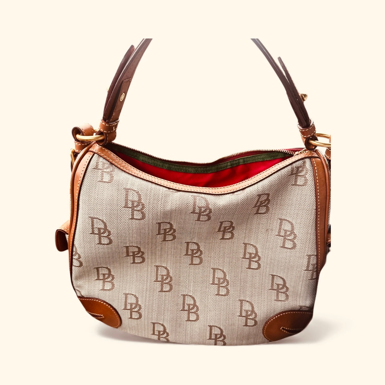 Dooney & Bourke Florentine Jacquard Side Pocket Hobo Bag in Tan Brown