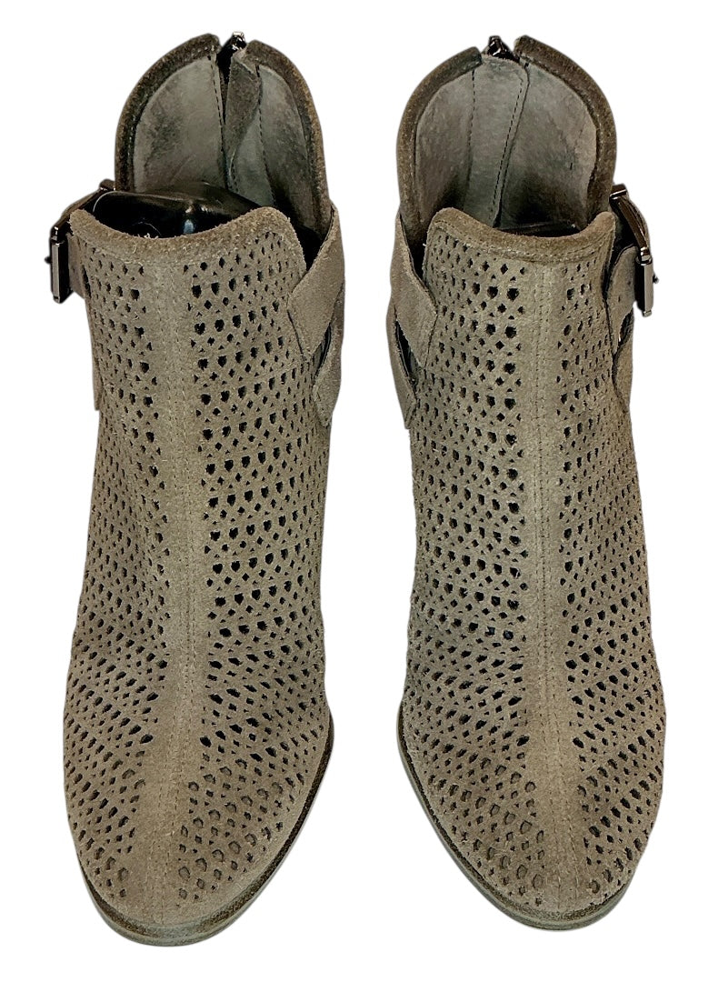 VINCE CAMUTO Palmina Perforated Suede Ankle Boots Booties Tan / Shady Grey Sz 6