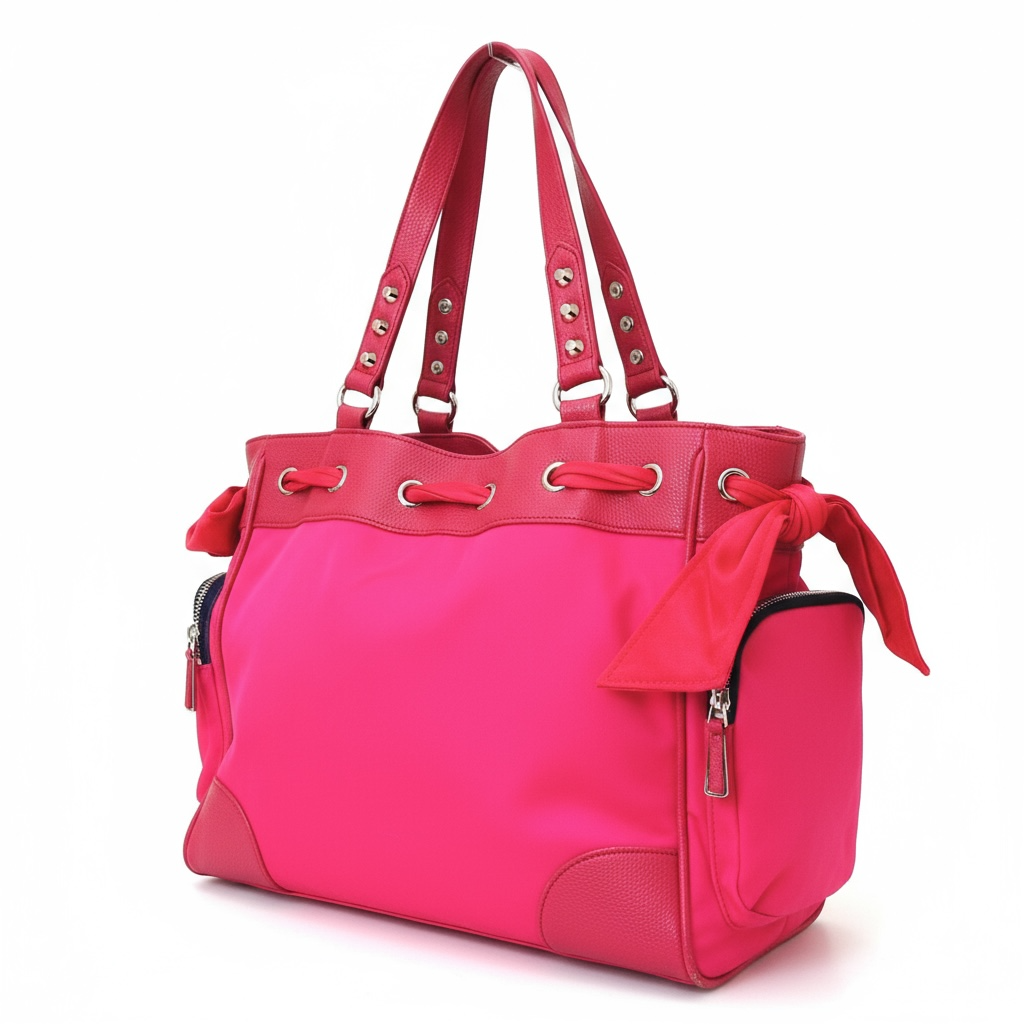 Vintage Juicy Couture Pink Nylon Malibu Daydreamer Studded Bow Bag