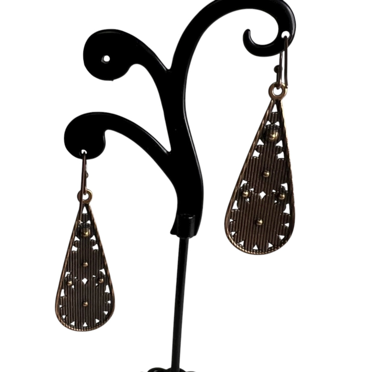Copper Floral Tear Drop Earrings