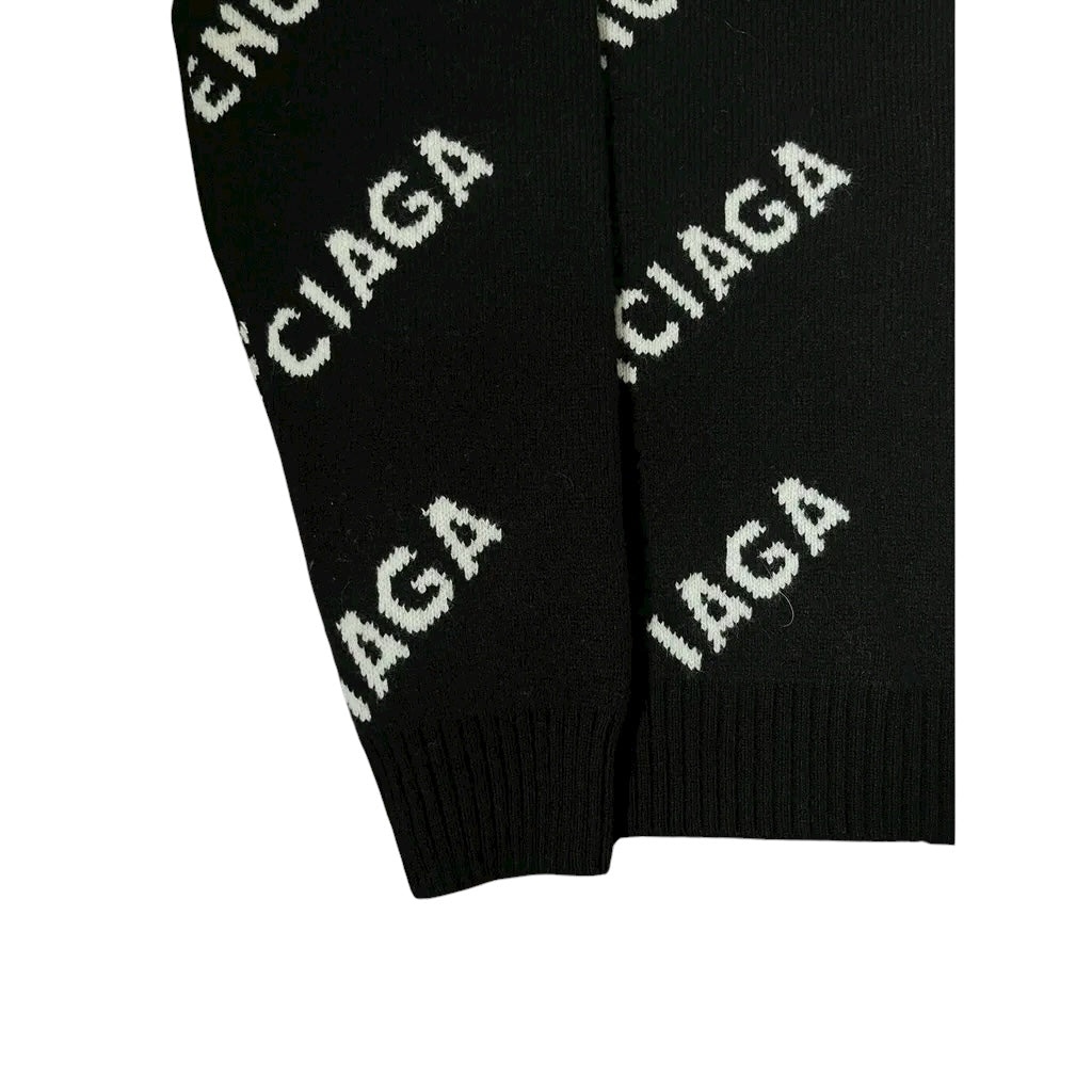Balenciaga Sweater All Over Logo Black White