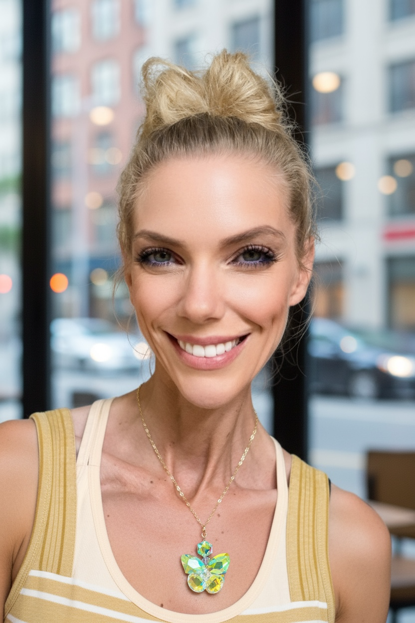 18k Gold Finish Necklace | Iridescent Butterfly Statement Pendant