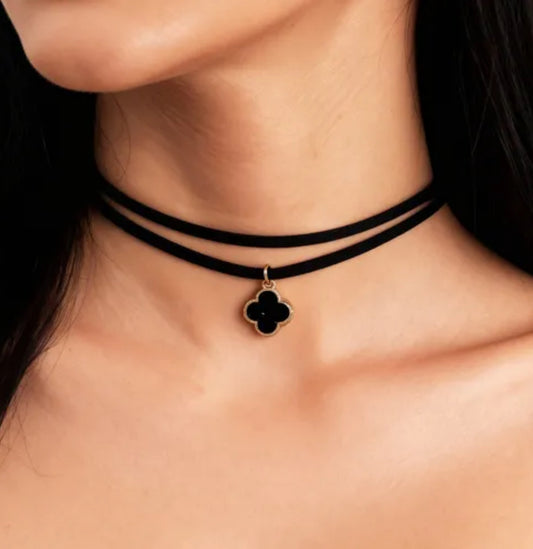 Black Onyx & Gold Clover Alhambra Choker Necklace