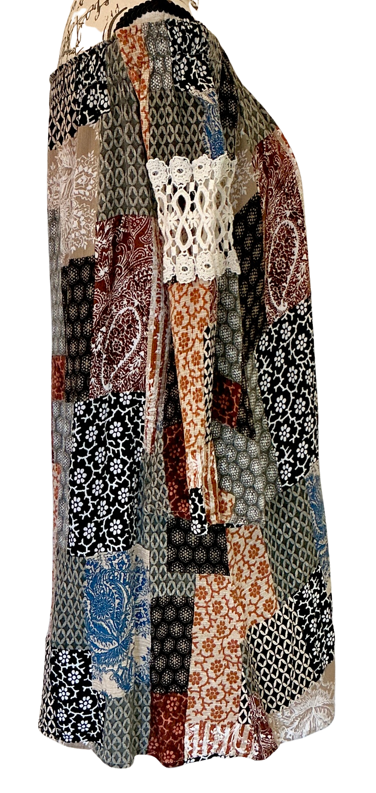 Audrey 3+1 Boho Patchwork Off-Shoulder Tunic Dress